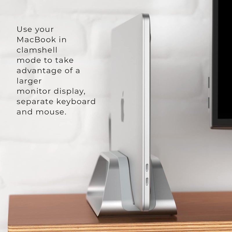 HumanCentric Vertical Laptop Stand Compatible with MacBook Pro and MacBook Air, Holder for Personal Computer Desk Stand, Aluminium, Exchangeable Inserts to Fit Different Device Models, Silver - Image 5